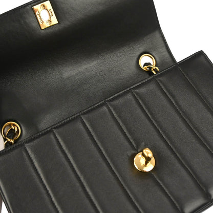 Chanel 1994-1996 Black Lambskin Mademoiselle Single Flap Shoulder Bag