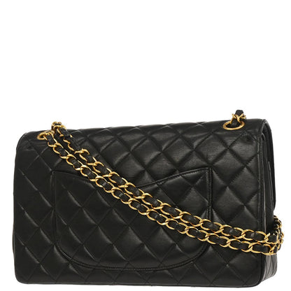 Chanel 1994-1996 Black Lambskin Paris Medium Double Flap Shoulder Bag