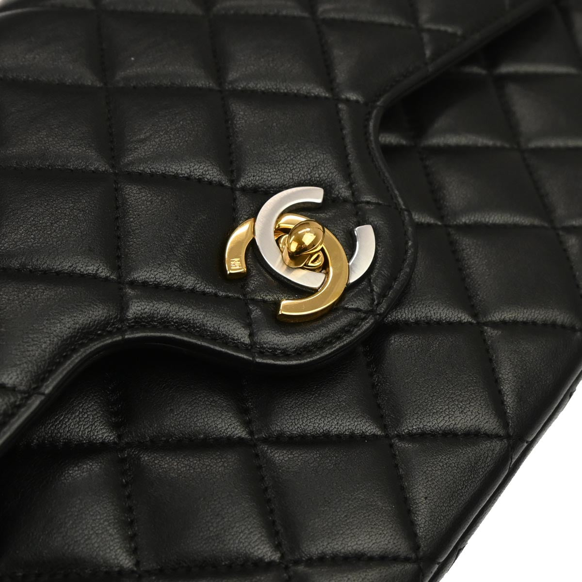 Chanel 1994-1996 Black Lambskin Paris Medium Double Flap Shoulder Bag