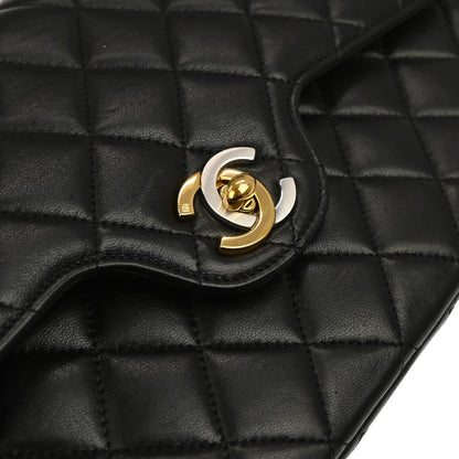 Chanel 1994-1996 Black Lambskin Paris Medium Double Flap Shoulder Bag