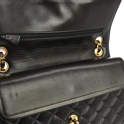 Chanel 1994-1996 Black Lambskin Paris Medium Double Flap Shoulder Bag