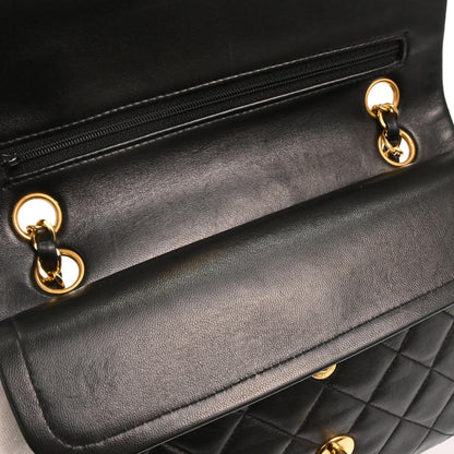 Chanel 1991-1994 Black Lambskin Small Classic Double Flap Shoulder Bag