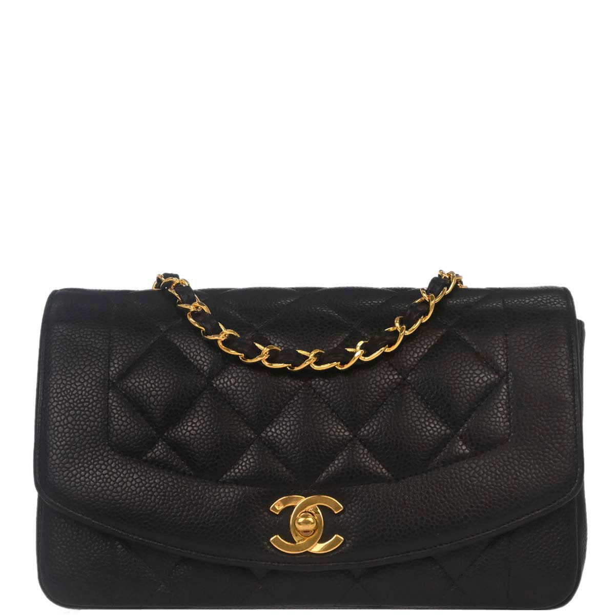 Chanel 1996-1997 Black Caviar Skin Small Diana Shoulder Bag