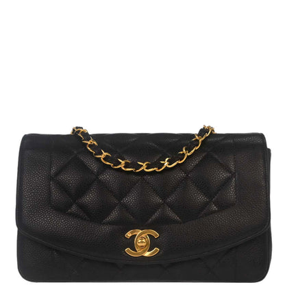 Chanel 1996-1997 Black Caviar Skin Small Diana Shoulder Bag