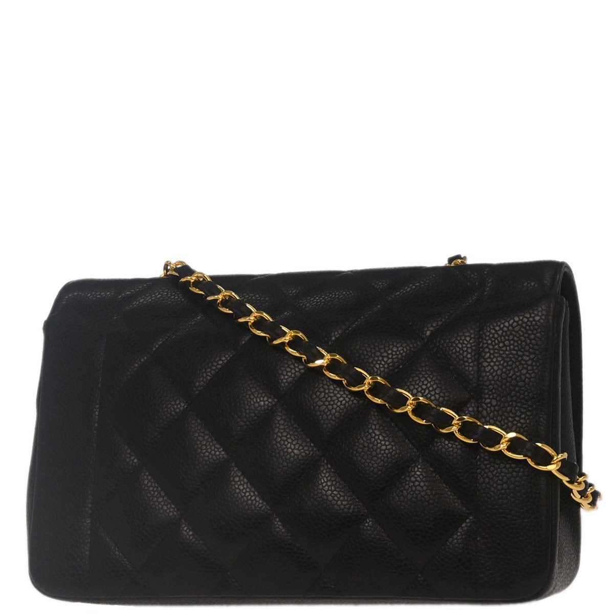 Chanel 1996-1997 Black Caviar Skin Small Diana Shoulder Bag