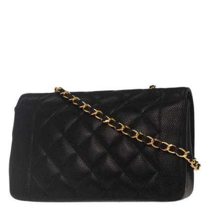 Chanel 1996-1997 Black Caviar Skin Small Diana Shoulder Bag