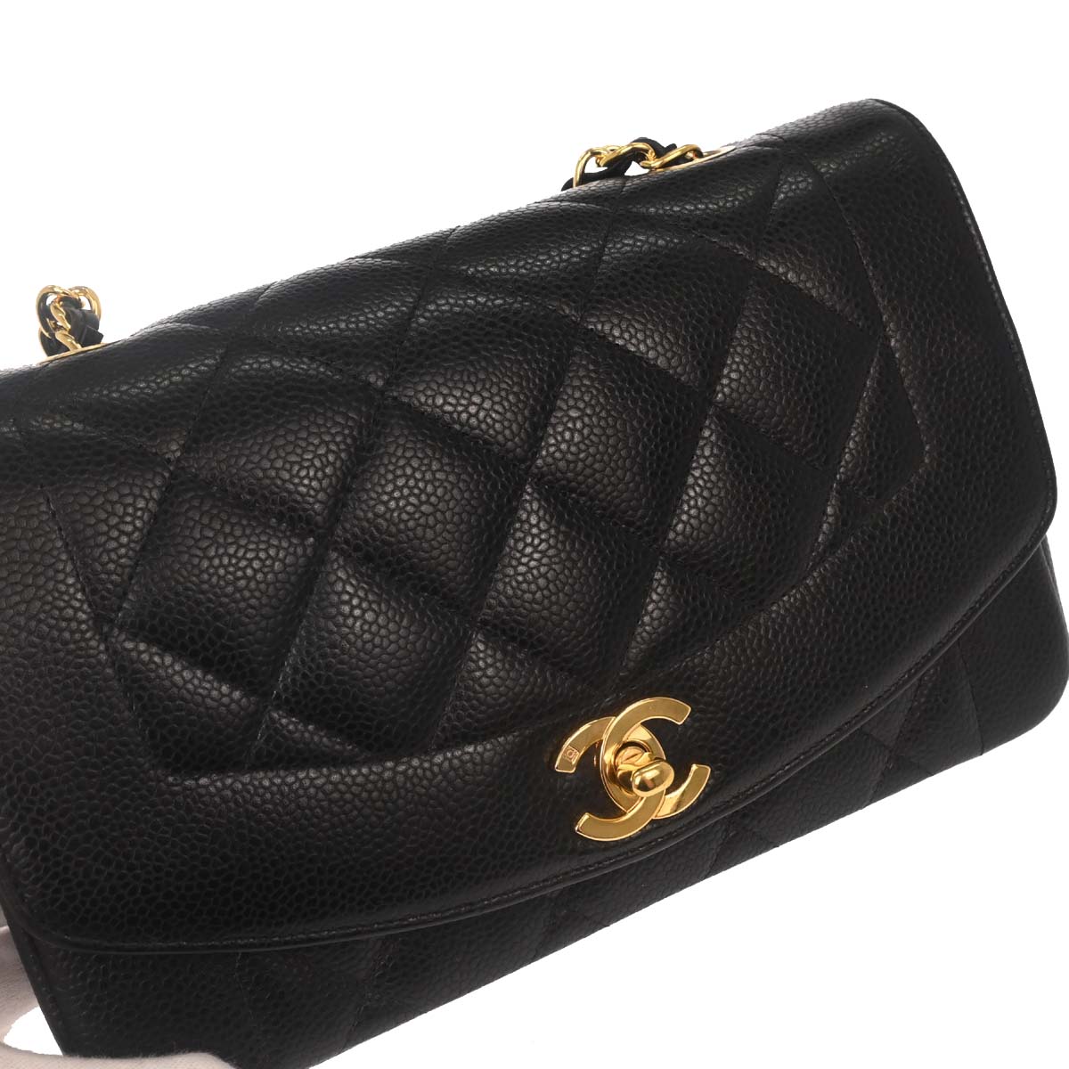 Chanel 1996-1997 Black Caviar Skin Small Diana Shoulder Bag