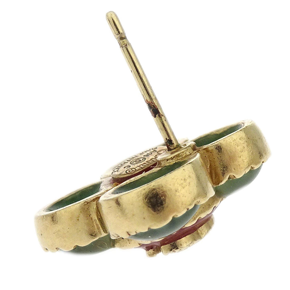 Chanel Pierced Earrings Gold Green Clover A18C