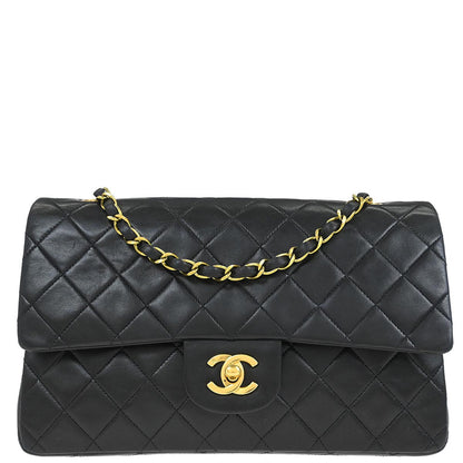 Chanel 1991-1994 Black Lambskin Medium Classic Double Flap Shoulder Bag