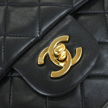 Chanel 1991-1994 Black Lambskin Medium Classic Double Flap Shoulder Bag
