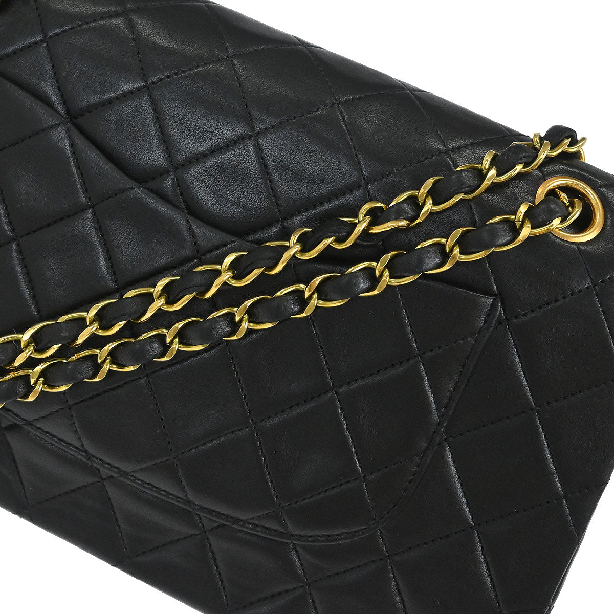 Chanel 1991-1994 Black Lambskin Medium Classic Double Flap Shoulder Bag