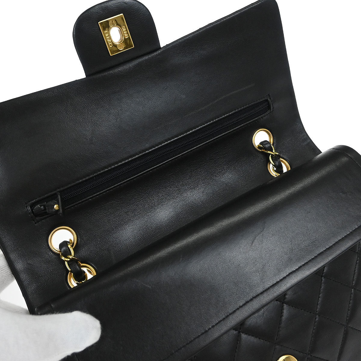 Chanel 1991-1994 Black Lambskin Medium Classic Double Flap Shoulder Bag