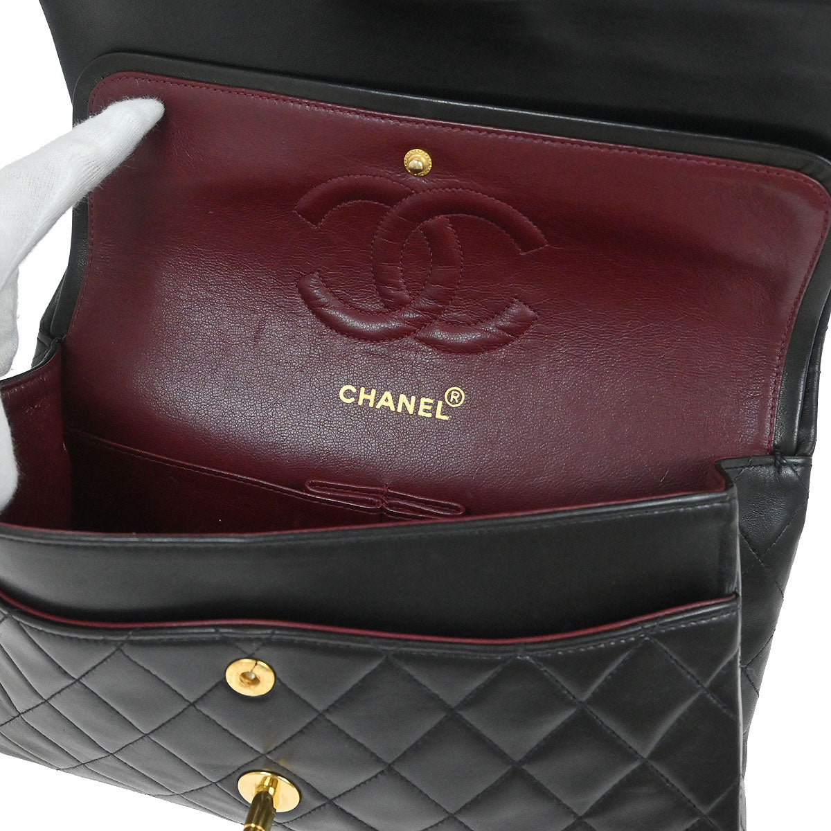 Chanel 1991-1994 Black Lambskin Medium Classic Double Flap Shoulder Bag