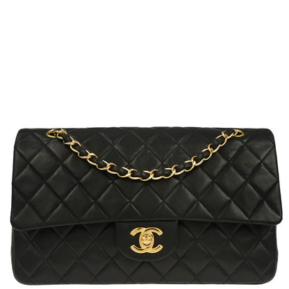 Chanel 2000-2002 Black Lambskin Medium Classic Double Flap Shoulder Bag
