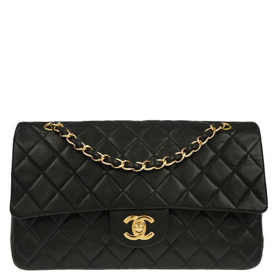 Chanel 2000-2002 Black Lambskin Medium Classic Double Flap Shoulder Bag