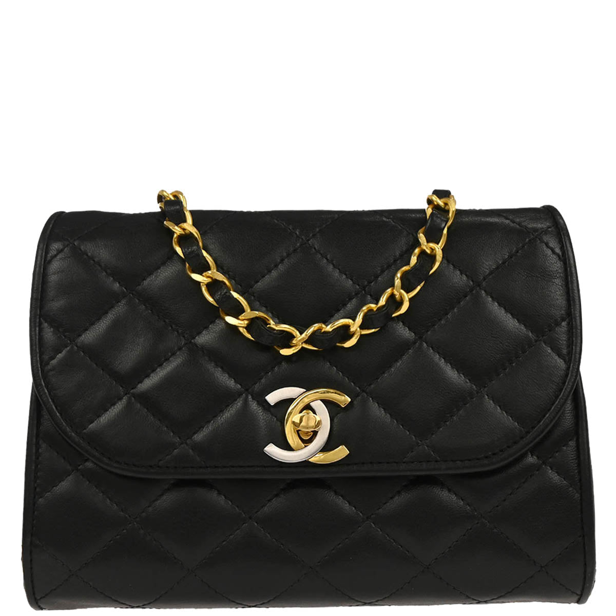 Chanel 1989-1991 Black Lambskin Paris Shoulder Bag
