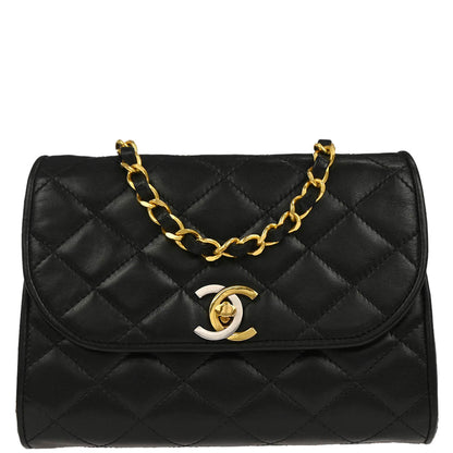 Chanel 1989-1991 Black Lambskin Paris Shoulder Bag