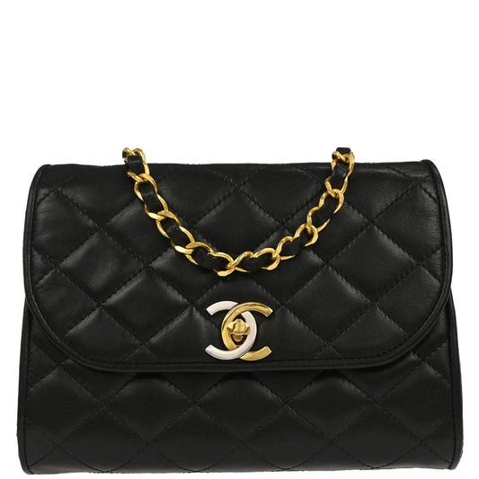 Chanel 1989-1991 Black Lambskin Paris Shoulder Bag