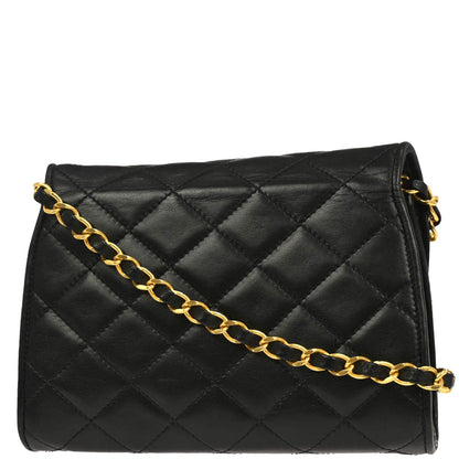 Chanel 1989-1991 Black Lambskin Paris Shoulder Bag