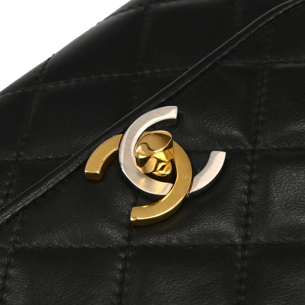 Chanel 1989-1991 Black Lambskin Paris Shoulder Bag