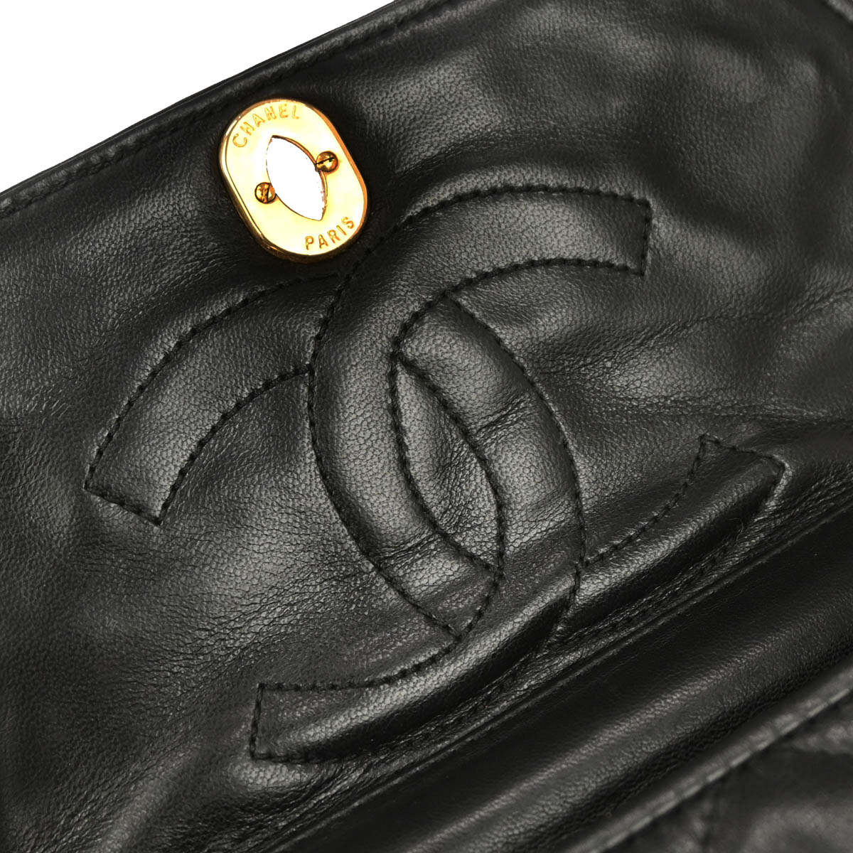 Chanel 1989-1991 Black Lambskin Paris Shoulder Bag
