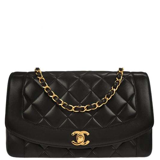 Chanel 1991-1994 Black Lambskin Medium Diana Shoulder Bag