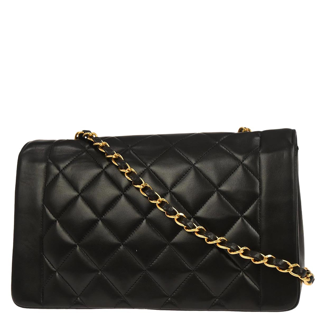 Chanel 1991-1994 Black Lambskin Medium Diana Shoulder Bag