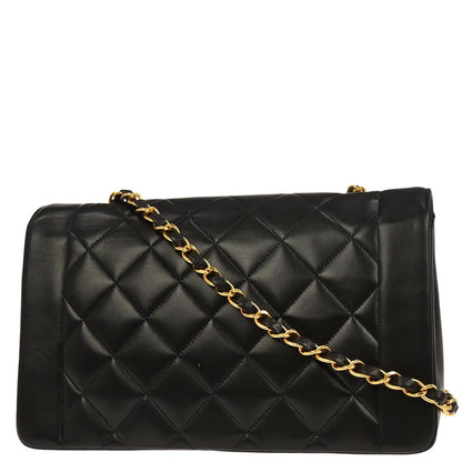 Chanel 1991-1994 Black Lambskin Medium Diana Shoulder Bag