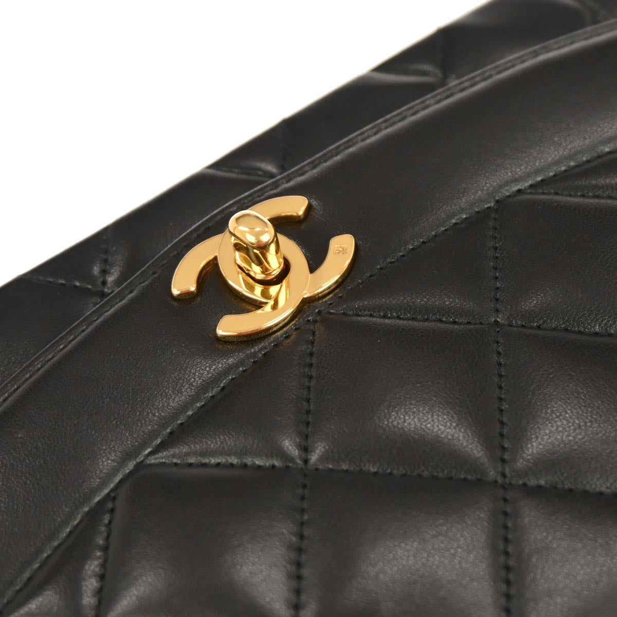 Chanel 1991-1994 Black Lambskin Medium Diana Shoulder Bag