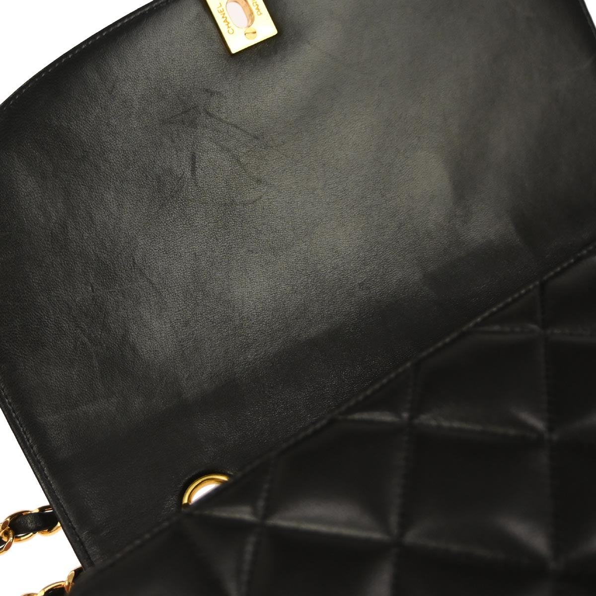 Chanel 1991-1994 Black Lambskin Medium Diana Shoulder Bag