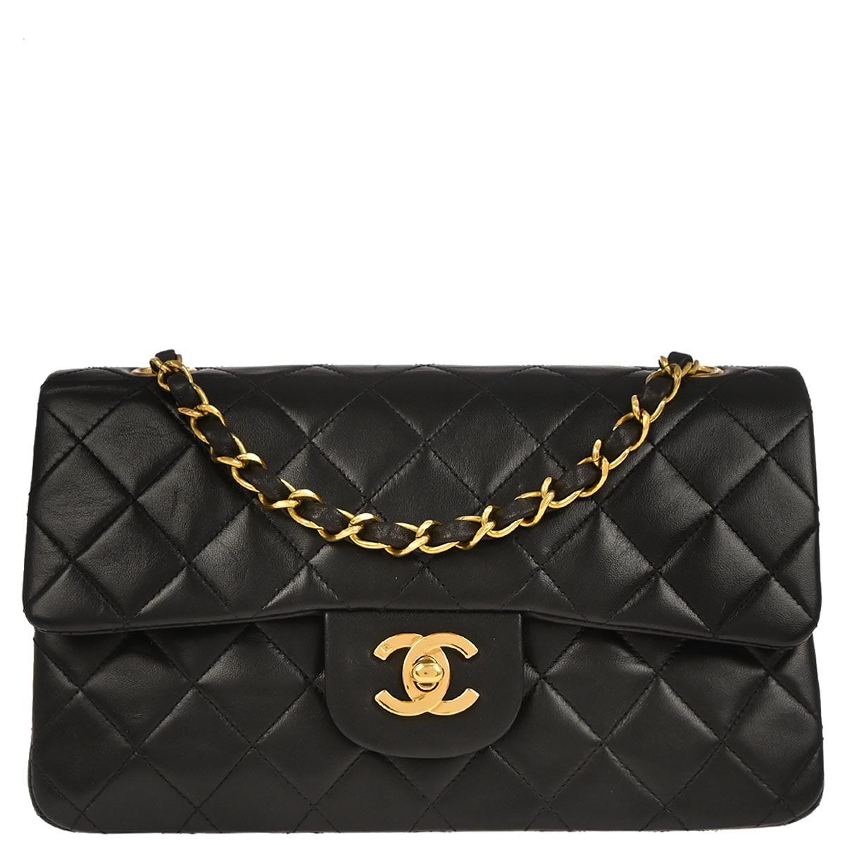 Chanel 1994-1996 Black Lambskin Small Classic Double Flap Shoulder Bag