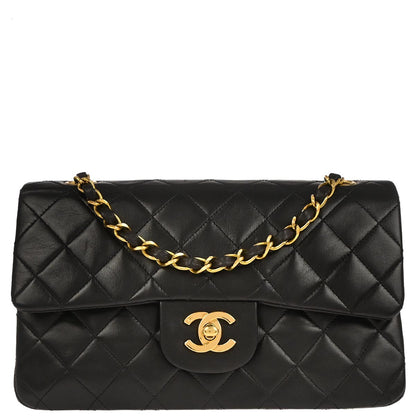Chanel 1994-1996 Black Lambskin Small Classic Double Flap Shoulder Bag