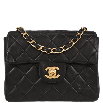Chanel 2002-2003 Black Lambskin Mini Classic Square Flap Shoulder Bag 17