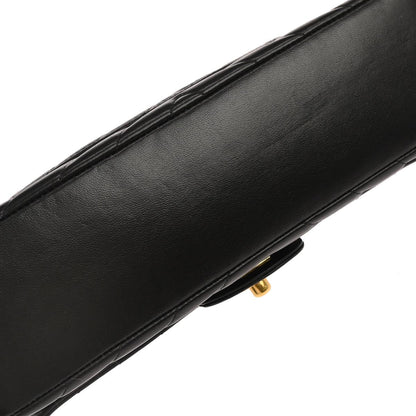 Chanel 1991-1994 Black Lambskin Chevron Medium Classic Double Flap Shoulder Bag