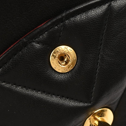 Chanel 1991-1994 Black Lambskin Chevron Medium Classic Double Flap Shoulder Bag