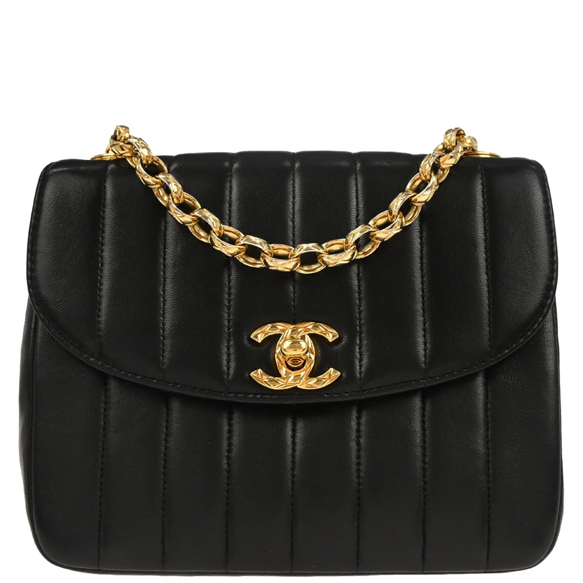 Chanel 1991-1994 Black Lambskin Mademoiselle Shoulder Bag