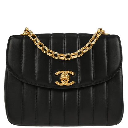 Chanel 1991-1994 Black Lambskin Mademoiselle Shoulder Bag