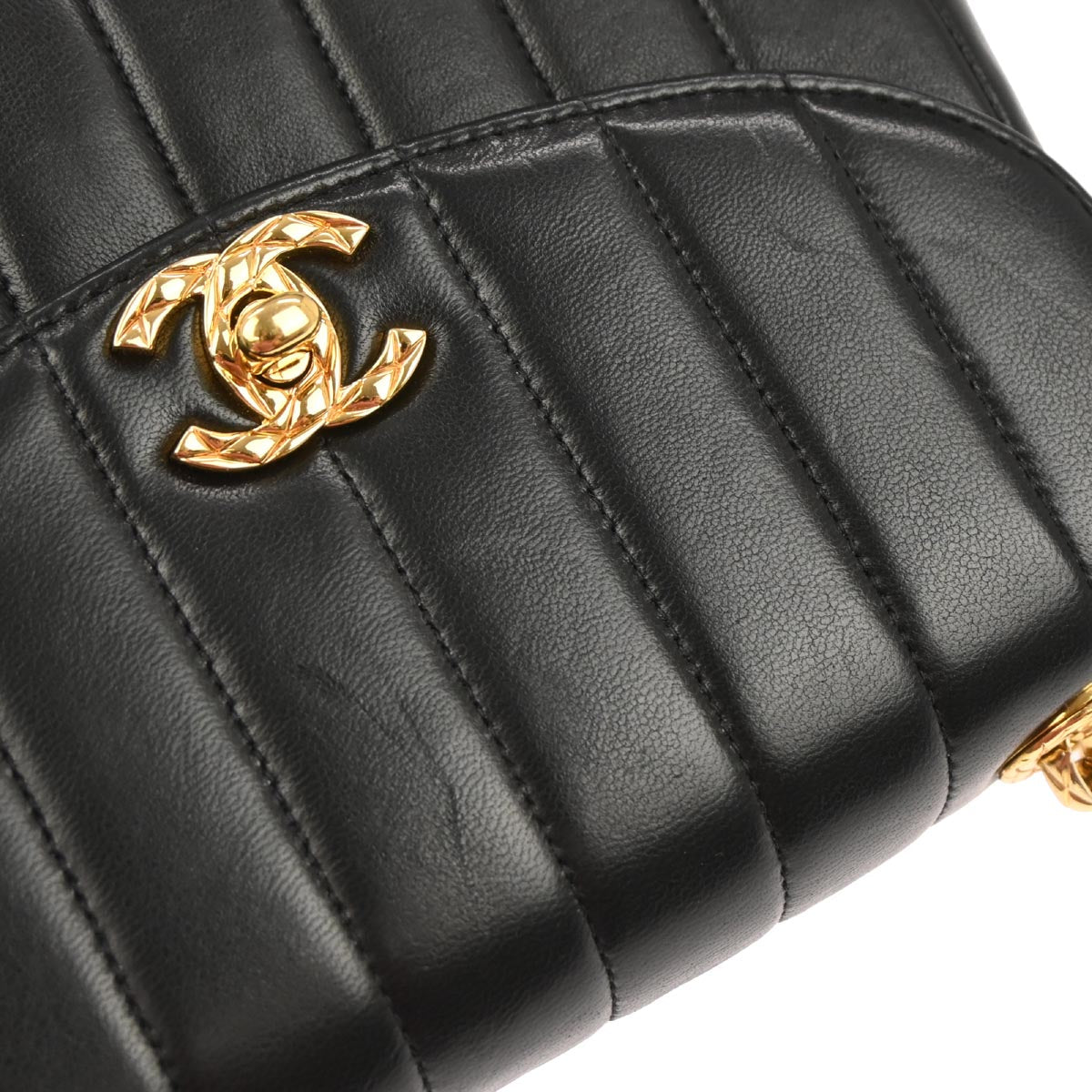 Chanel 1991-1994 Black Lambskin Mademoiselle Shoulder Bag