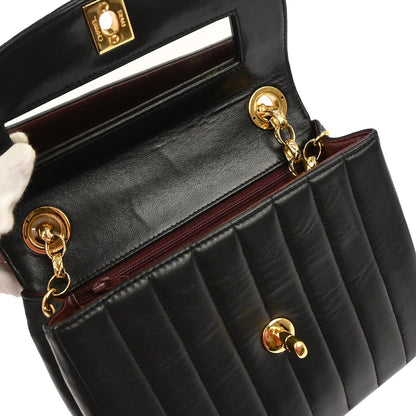 Chanel 1991-1994 Black Lambskin Mademoiselle Shoulder Bag