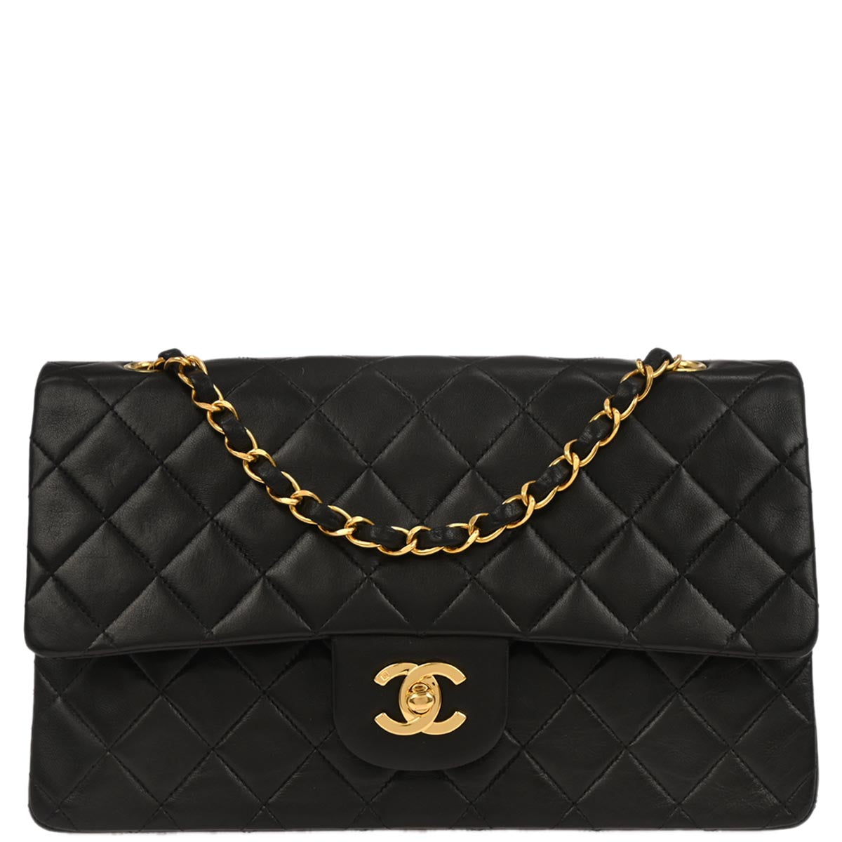 Chanel 1996-1997 Black Lambskin Medium Classic Double Flap Shoulder Bag