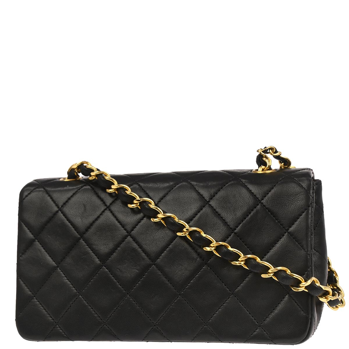 Chanel 1989-1991 Black Lambskin Turnlock Mini Full Flap Shoulder Bag
