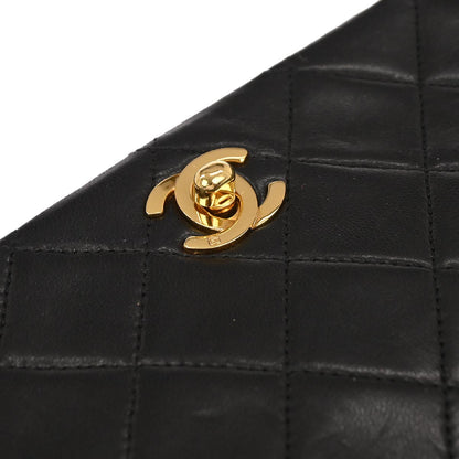 Chanel 1989-1991 Black Lambskin Turnlock Mini Full Flap Shoulder Bag