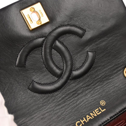 Chanel 1989-1991 Black Lambskin Turnlock Mini Full Flap Shoulder Bag