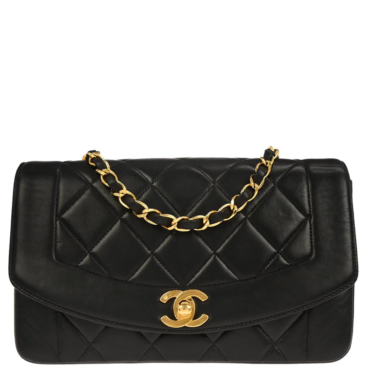 Chanel 1991-1994 Black Lambskin Small Diana Shoulder Bag