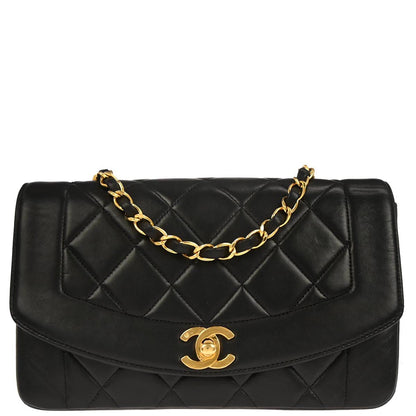 Chanel 1991-1994 Black Lambskin Small Diana Shoulder Bag