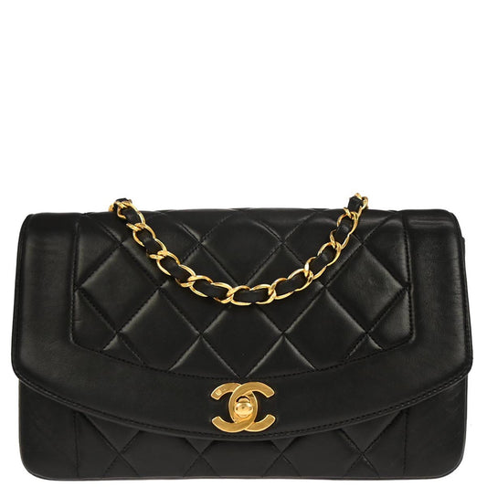Chanel 1991-1994 Black Lambskin Small Diana Shoulder Bag
