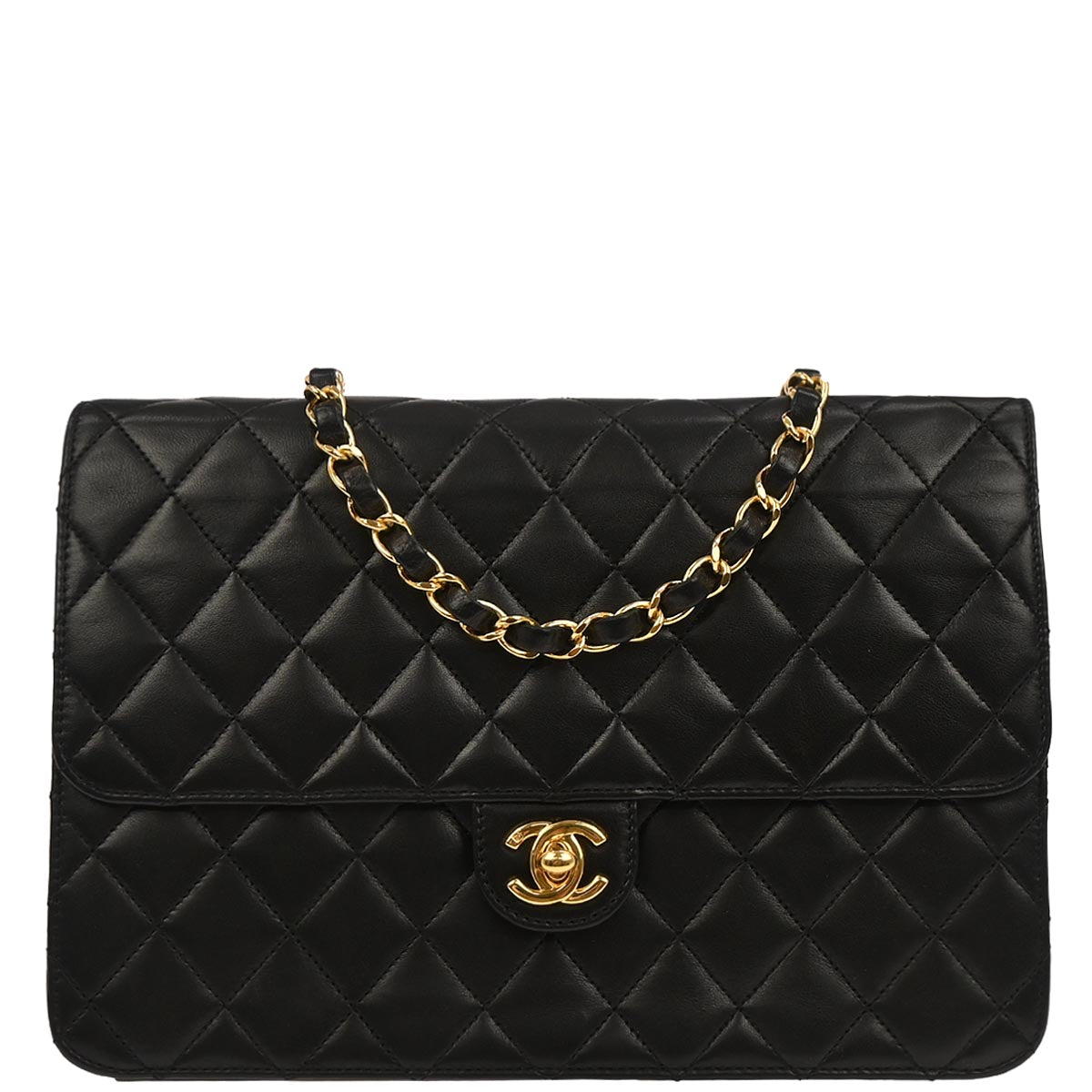 Chanel Black Lambskin Turnlock Medium Half Flap Shoulder Bag