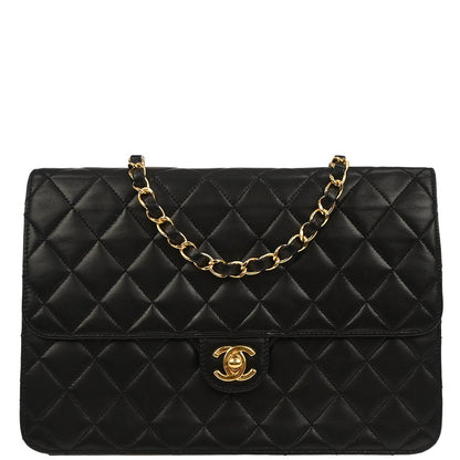 Chanel Black Lambskin Turnlock Medium Half Flap Shoulder Bag