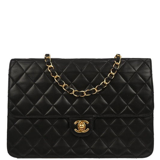 Chanel Black Lambskin Turnlock Medium Half Flap Shoulder Bag