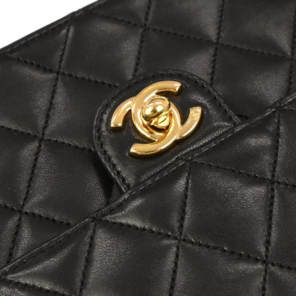 Chanel Black Lambskin Turnlock Medium Half Flap Shoulder Bag